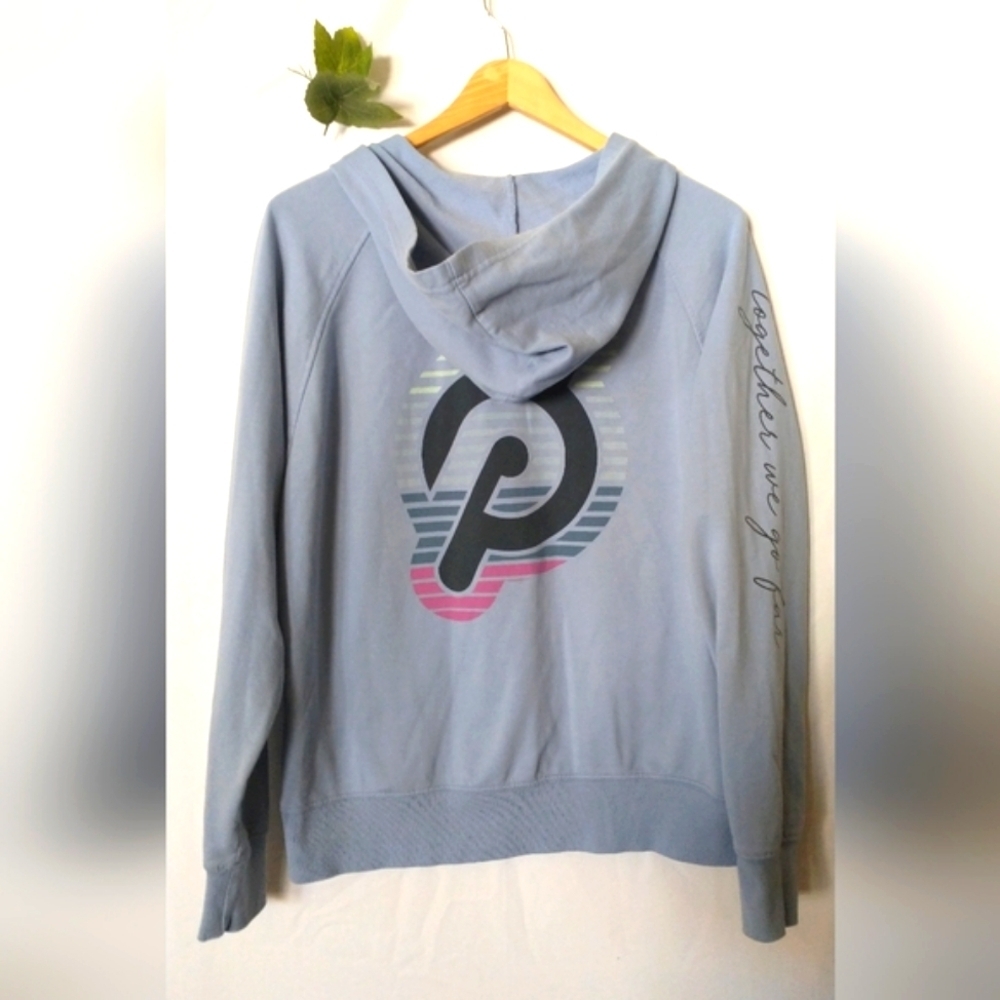 Peloton Blue Half-Zip Hoodie with Logo "Together We Go Far" Size Small Oversized